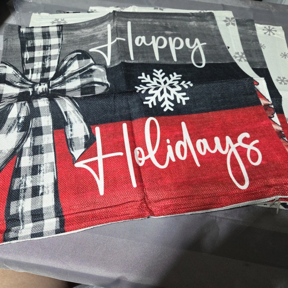 Festive Red and Black Holiday Pillow Covers 15x15